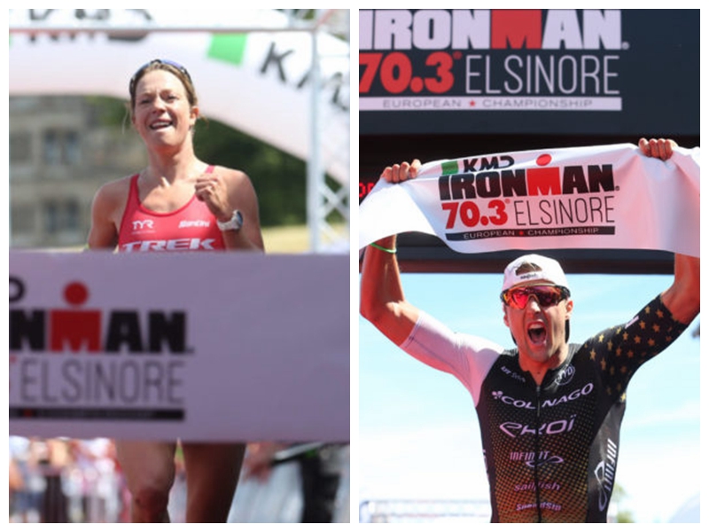 美國男子選手(右)Rodolphe Von Berg、英國女將Holley Lawrence(左)，在IRONMAN 70.3 歐洲錦標賽雙雙奪冠。