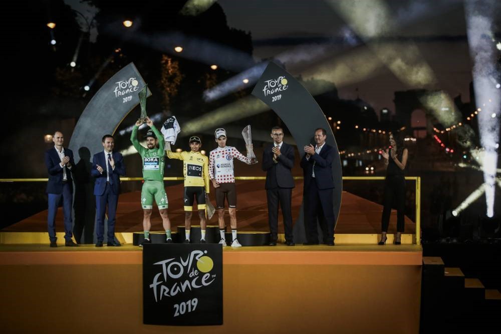 左起：Peter Sagan/ Egan Bernal/ Romain Bardet（圖片來源：Tour de France Official Website）