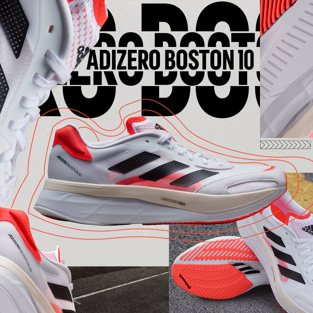 專為中長距離訓練打造的adidas adizero Boston 10全新改版、強勢厚底升級並加入碳纖維裝置，提供跑者更多緩震及回彈力