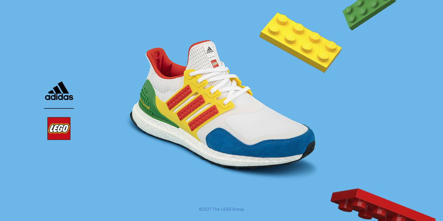 adidas攜手樂高(LEGO)推出聯名系列跑鞋，集結雙品牌經典元素，以樂高四色、積木造型重新詮釋adidas最具代表性跑鞋Ultraboost DNA（圖：adidas提供）