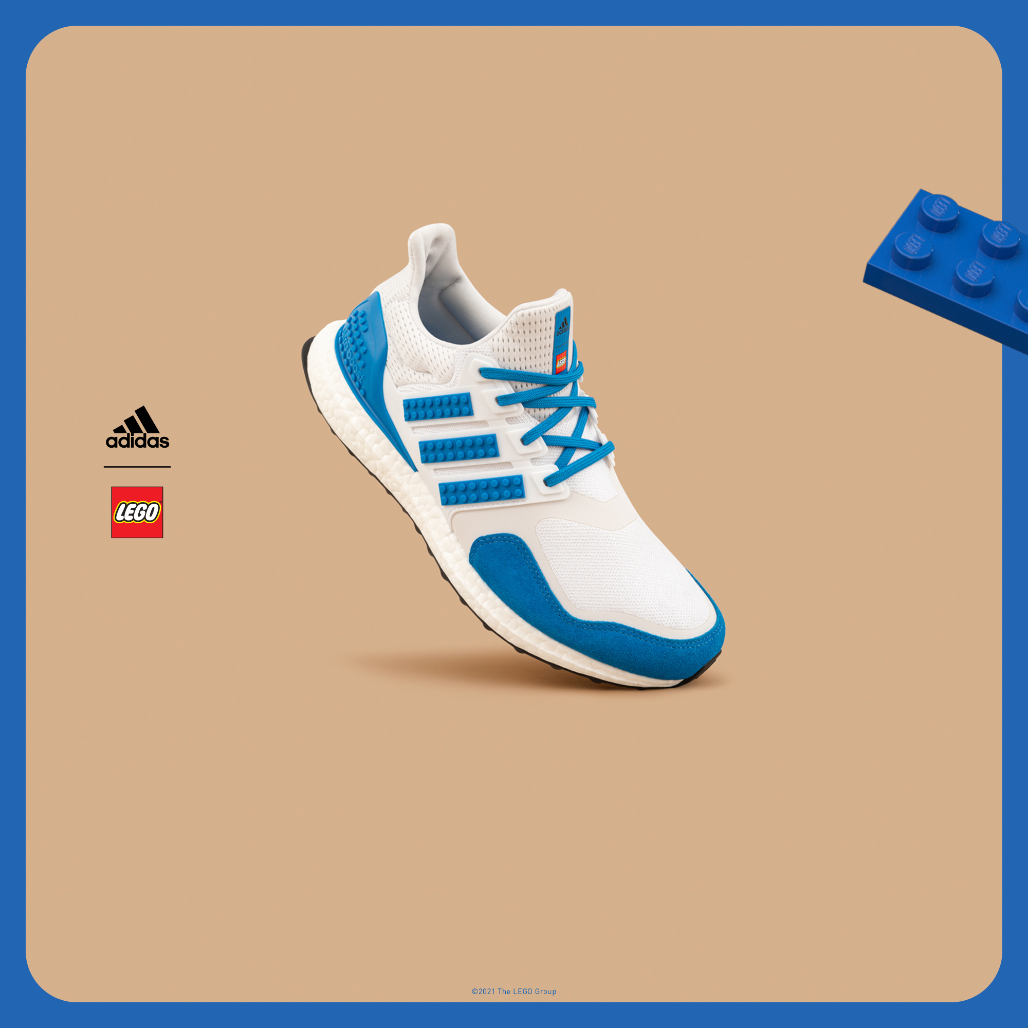 adidas Ultraboost DNA x LEGO推出藍白雙色組合搭配，簡約設計輕鬆穿出專屬時尚感（圖：adidas提供）