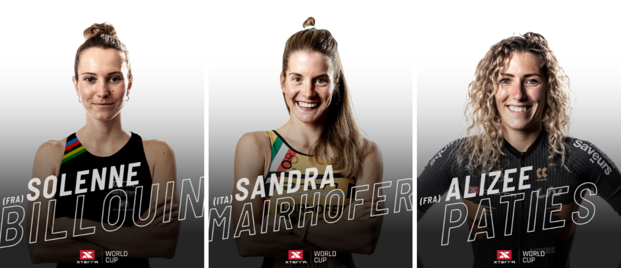 2022 XTERRA 世錦賽前 3 名女子選手（左起）Solenne Billouin, Sandra Mairhofer, Alizée Patiès 將再度於墾丁同台對決。