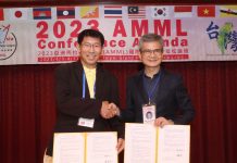亞洲大聯盟與鼎麗綠色運動簽約合作推廣零排碳賽事，圖為亞盟主席盧瑞忠(左)與鼎麗綠色運動總經理林純正(右)