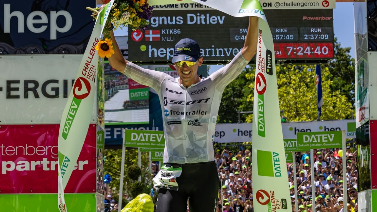 丹麥 Magnus Ditlev 以 7 小時 24 分 40 秒完成 Challenge Roth 二連霸,更一舉刷新最速紀錄!圖片來源