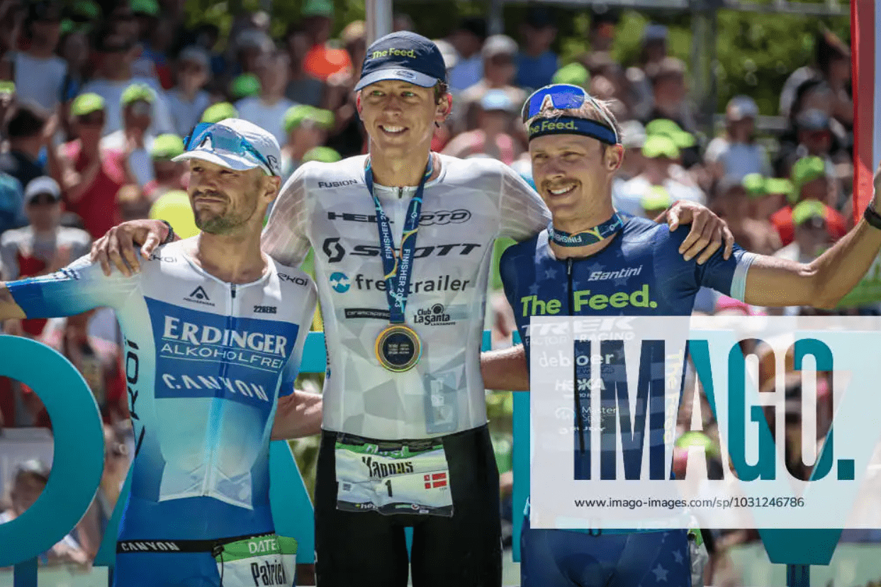 2023 Challenge Roth 男子組前三名:Magnus Ditlev、Patrick Lange、Ben Kanute。圖片來源