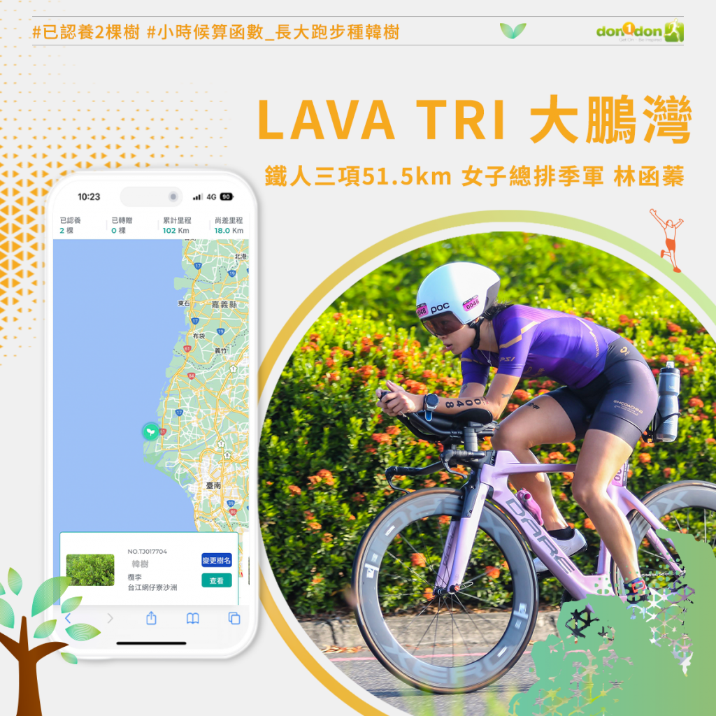 林函蓁完成三場鐵人賽，跑步里程累計超過40公里，成功認領一棵小樹，並將她的專屬小樹取名為：函樹，相當可愛。