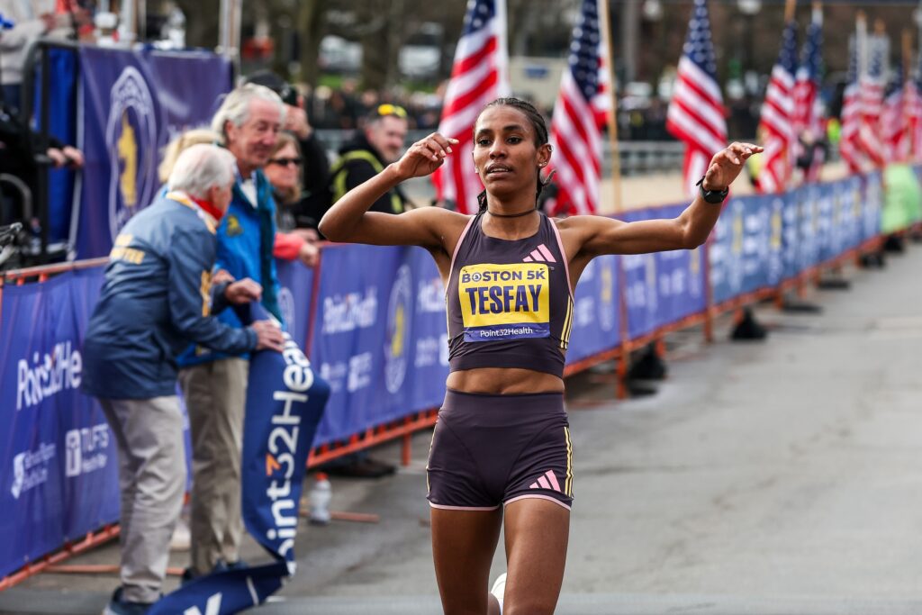 Fotyen Tesfay winning the 2024 BAA 5K. Photo: Kevin Morris