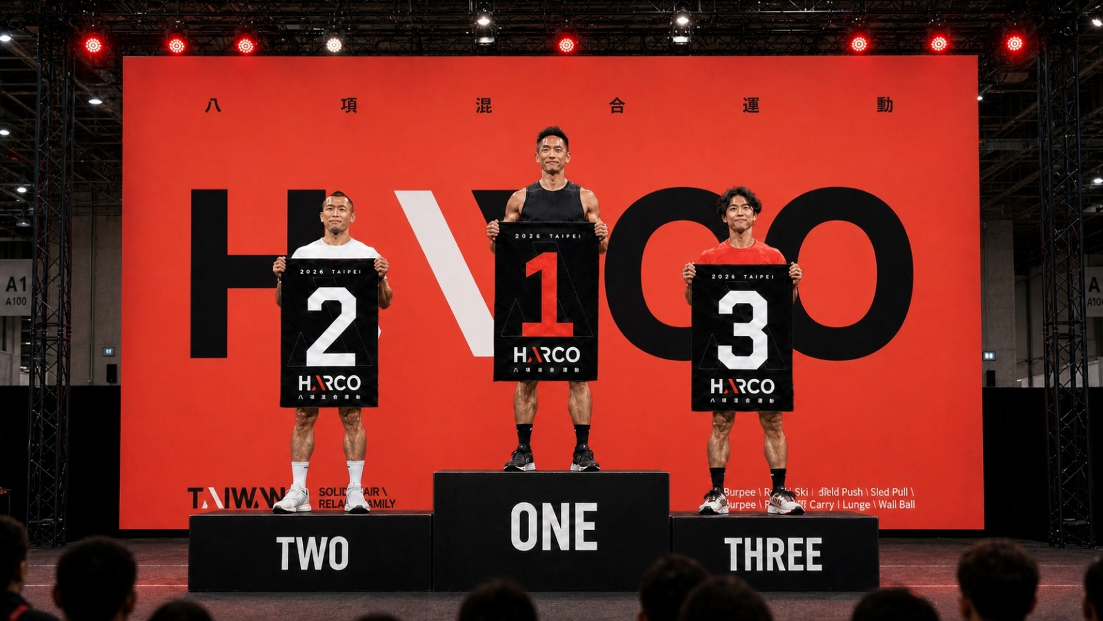 從日常訓練走向競技舞台,站上頒獎台的每位選手不僅是勝利者,更是HARCO品牌元年動人的見證者。此為頒獎模擬圖。圖/破圈運動行銷提供